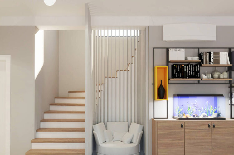 design interior casa familiala, randare 3d, stil modern, colorat, scandinav si industrial