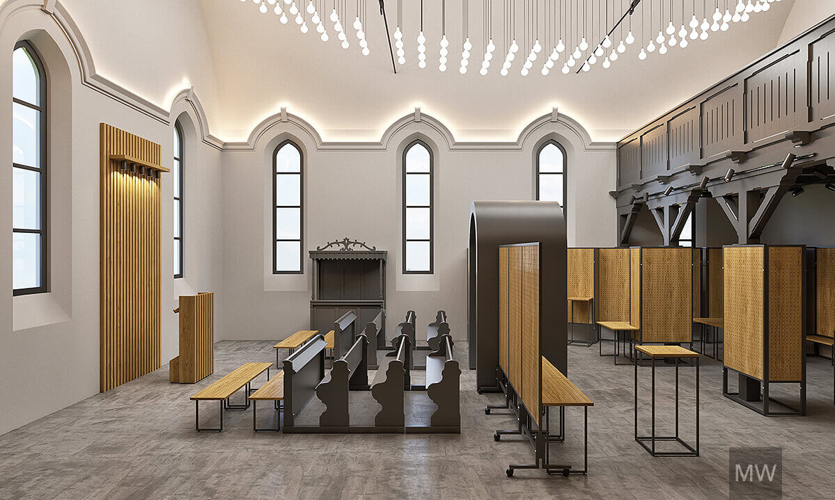 vedere laterala, biserica transformat in muzeu, randare 3d, most wanted design vedere laterala, biserica transformat in muzeu, randare 3d, most wanted design