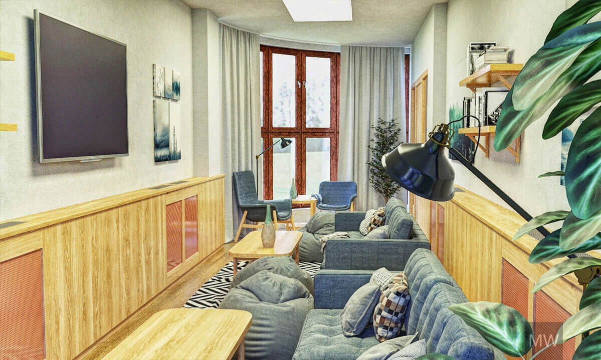 masca calorifer facut din mdf furniruit si mdf pregaurit, randare 3d spatiu de relaxare hostel villa diakonia masca calorifer facut din mdf furniruit si mdf pregaurit, randare 3d spatiu de relaxare hostel villa diakonia