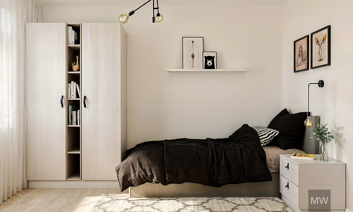 dormitor copil, randare 3d, mobila la comanda, pat single, design interior dormitor copil, randare 3d, mobila la comanda, pat single, design interior