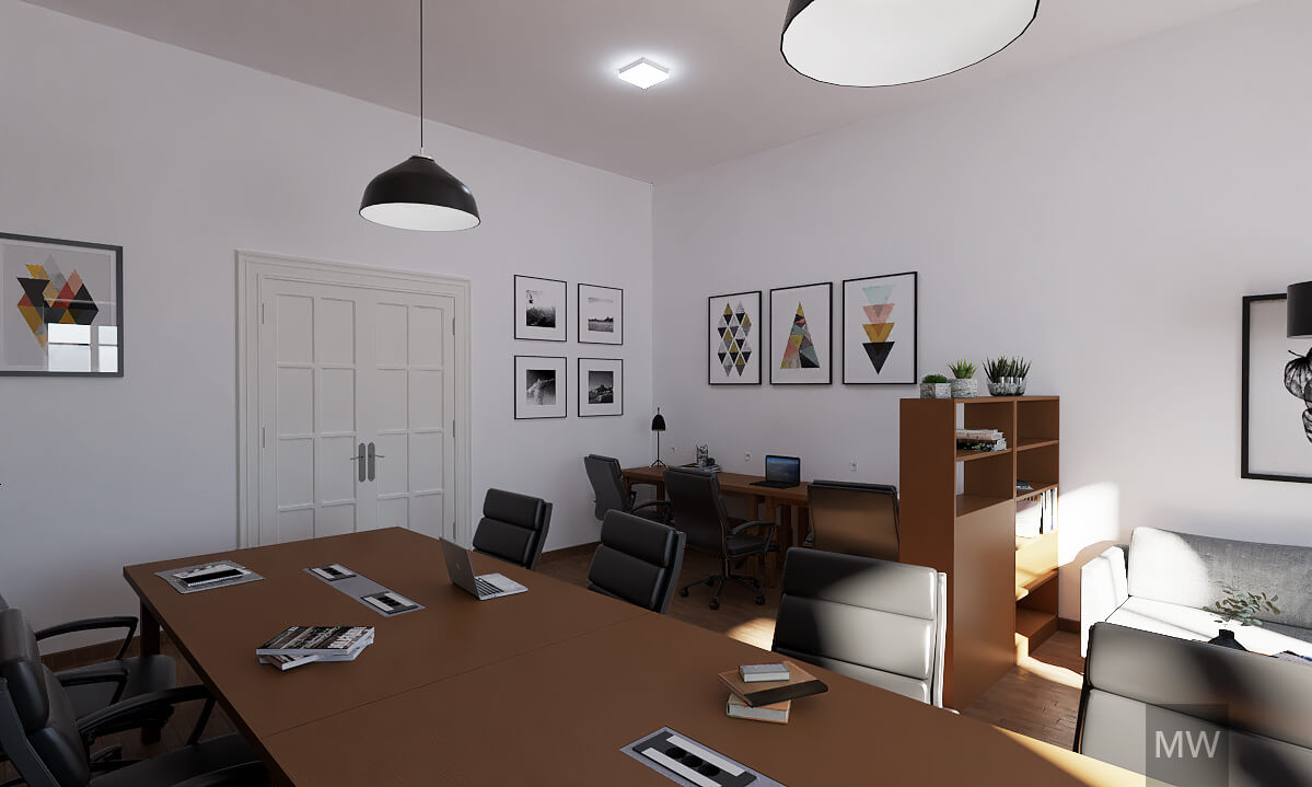 vedere in ansamblu, sala de lectura, randare 3d, mobilier din lemn masiv vedere in ansamblu, sala de lectura, randare 3d, mobilier din lemn masiv