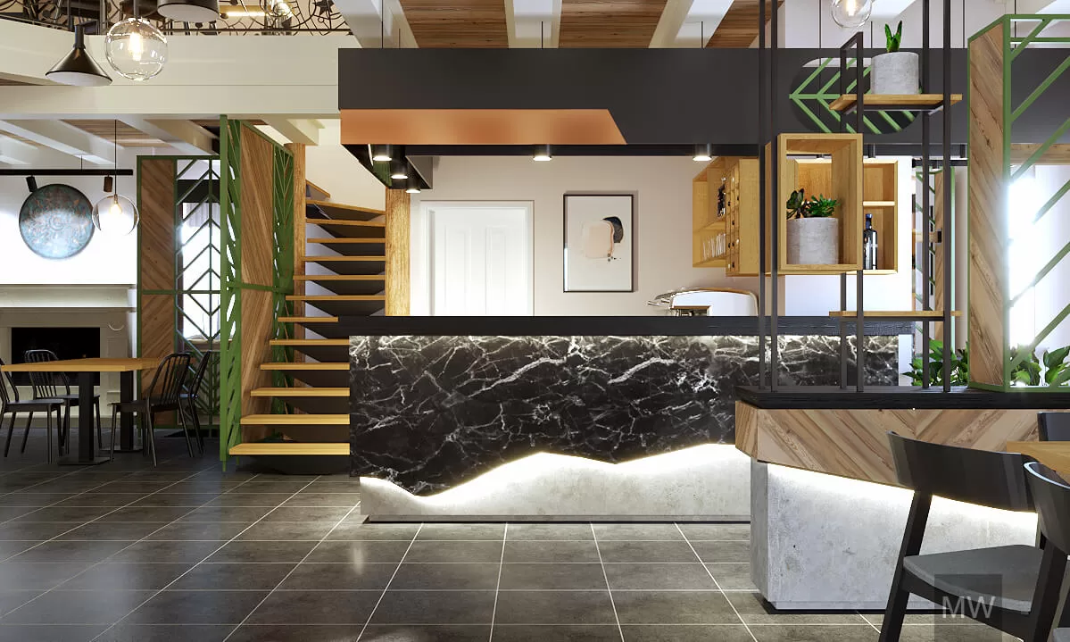 proiect de amenajare interioara, restaurant cabana de munte, vedere bar, acoperit cu marmura, iluminat cu benzi led, intrare cu paravan custom_most wanted design proiect de amenajare interioara, restaurant cabana de munte, vedere bar, acoperit cu marmura, iluminat cu benzi led, intrare cu paravan custom_most wanted design