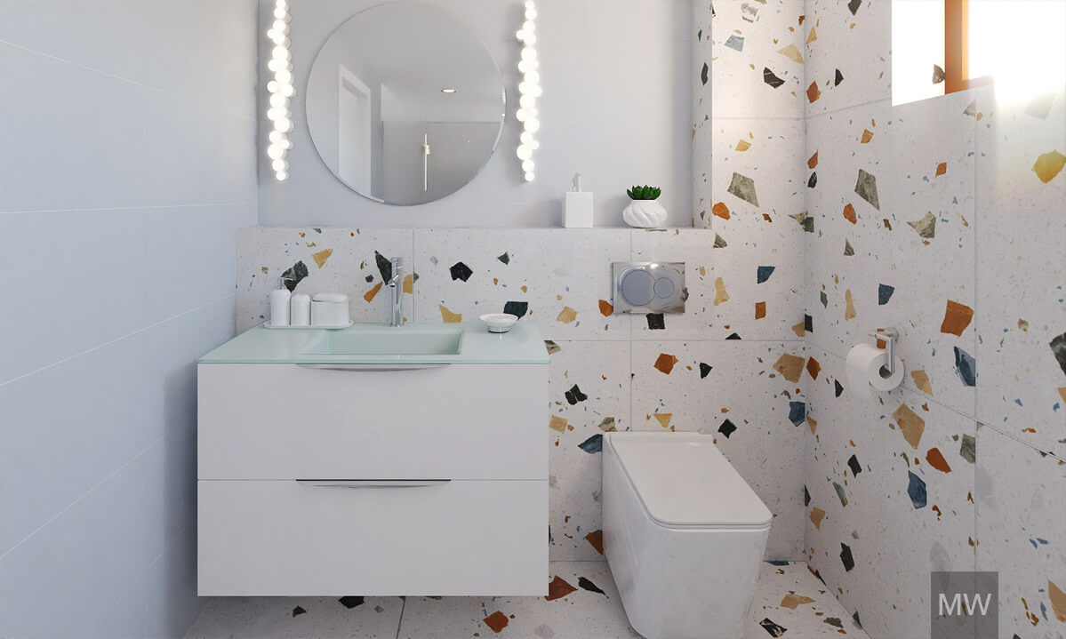 baie cu placi ceramice stracciatella, randari 3d, most wanted design baie cu placi ceramice stracciatella, randari 3d, most wanted design