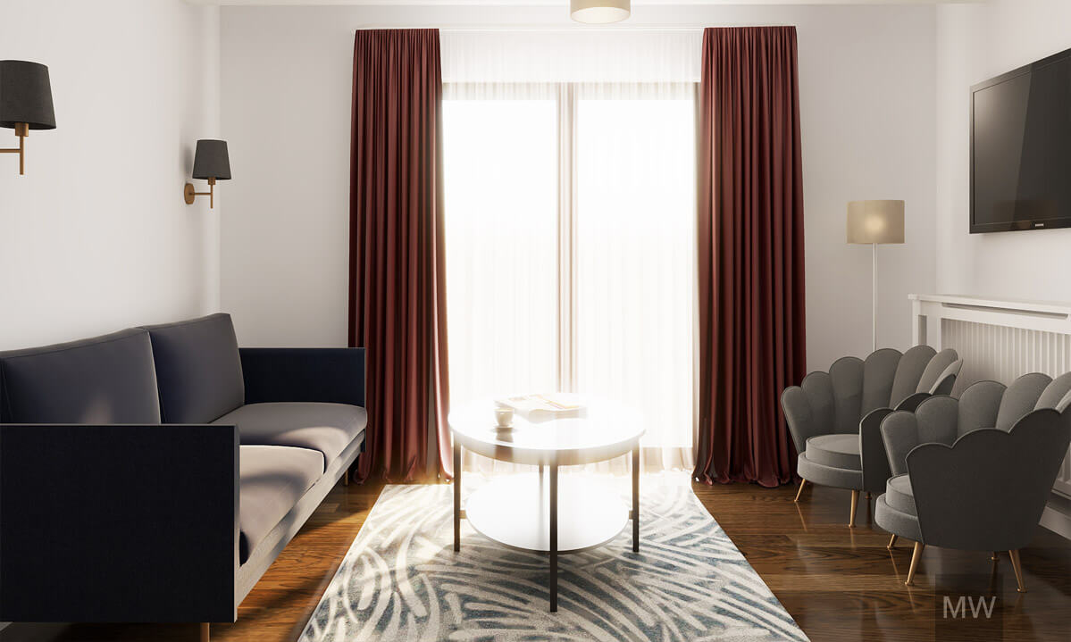 living cu fotolii si canapele gri, design interior casa, randare 3d living cu fotolii si canapele gri, design interior casa, randare 3d