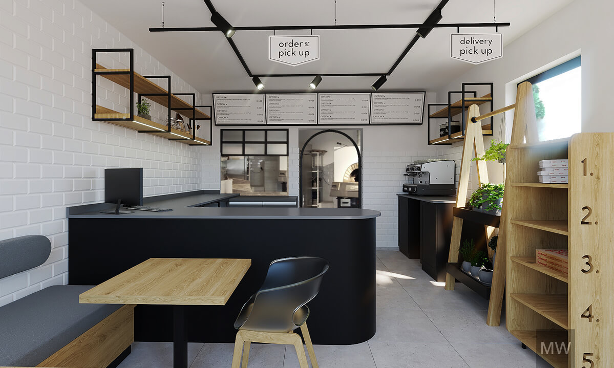randare 3d de design interior, pizzeriea cut and crust, most wanted design randare 3d de design interior, pizzeriea cut and crust, most wanted design