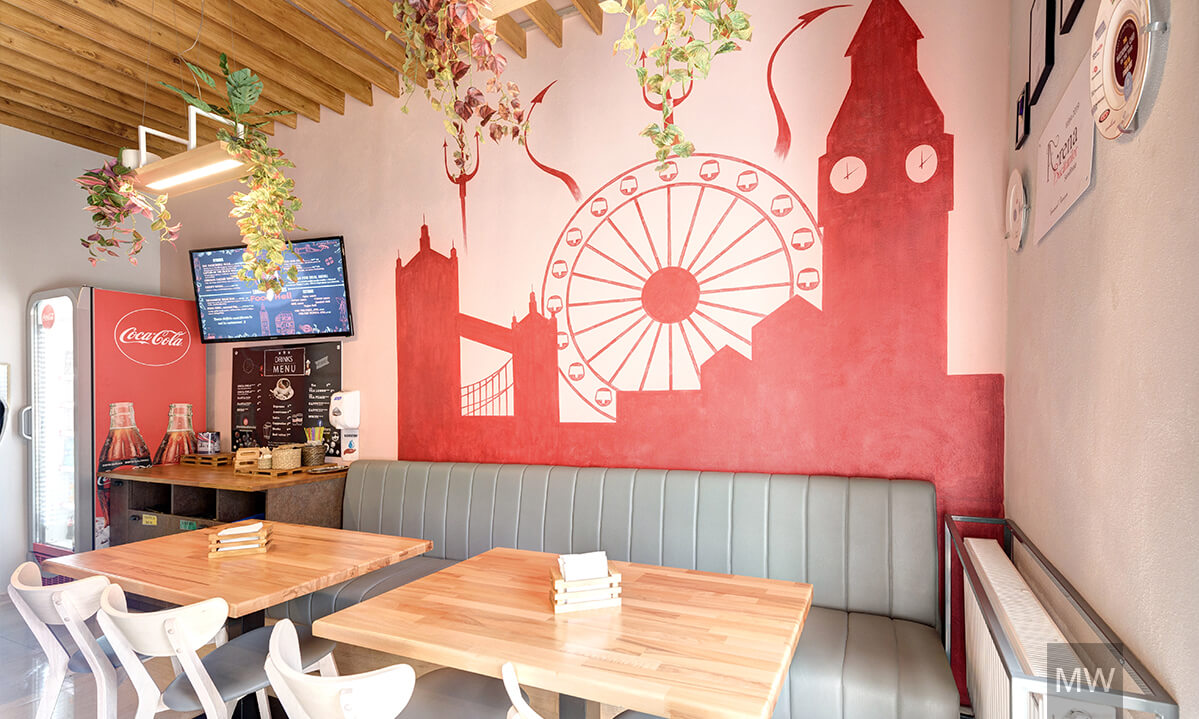 london brothers_cluj_restaurant_interior_design_mostwanted_showcase_04 Siluete pictate pe perete cu rosu, inspirate din londra