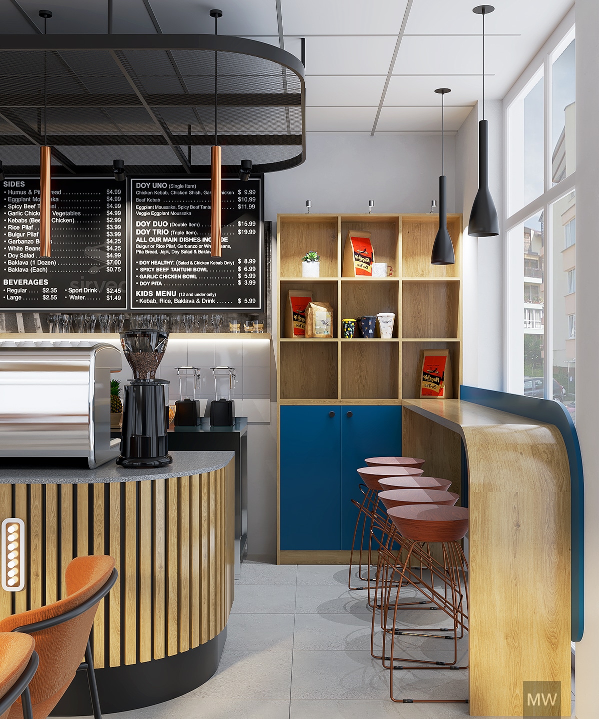 randare zona aparat de cafea chi cafe floresti cluj design interior most wanted dulap albastru panou afisare meniu randare zona aparat de cafea chi cafe floresti cluj design interior most wanted dulap albastru panou afisare meniu