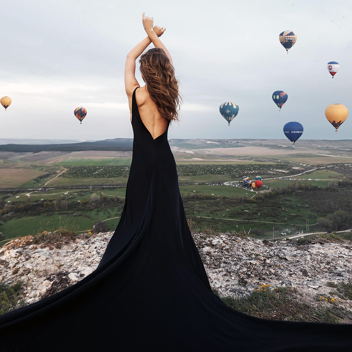 woman in black dress sample image for sky fantasy hot balloon flights woman in black dress sample image for sky fantasy hot balloon flights