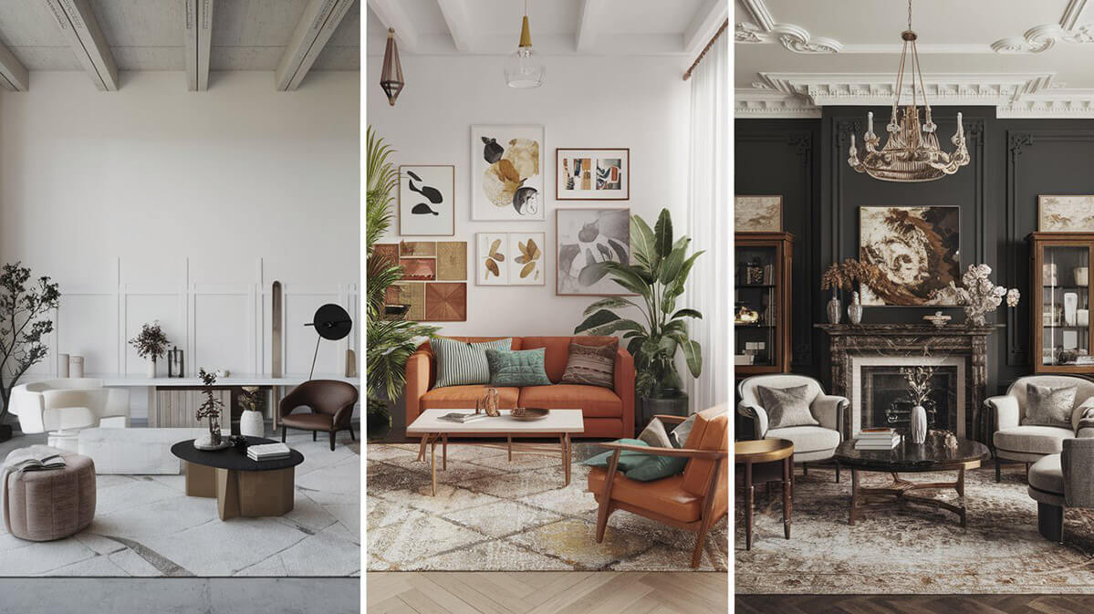 Trei designeri de interior cu stiluri variate Trei designeri de interior cu stiluri și valori diferite într-o fotografie.