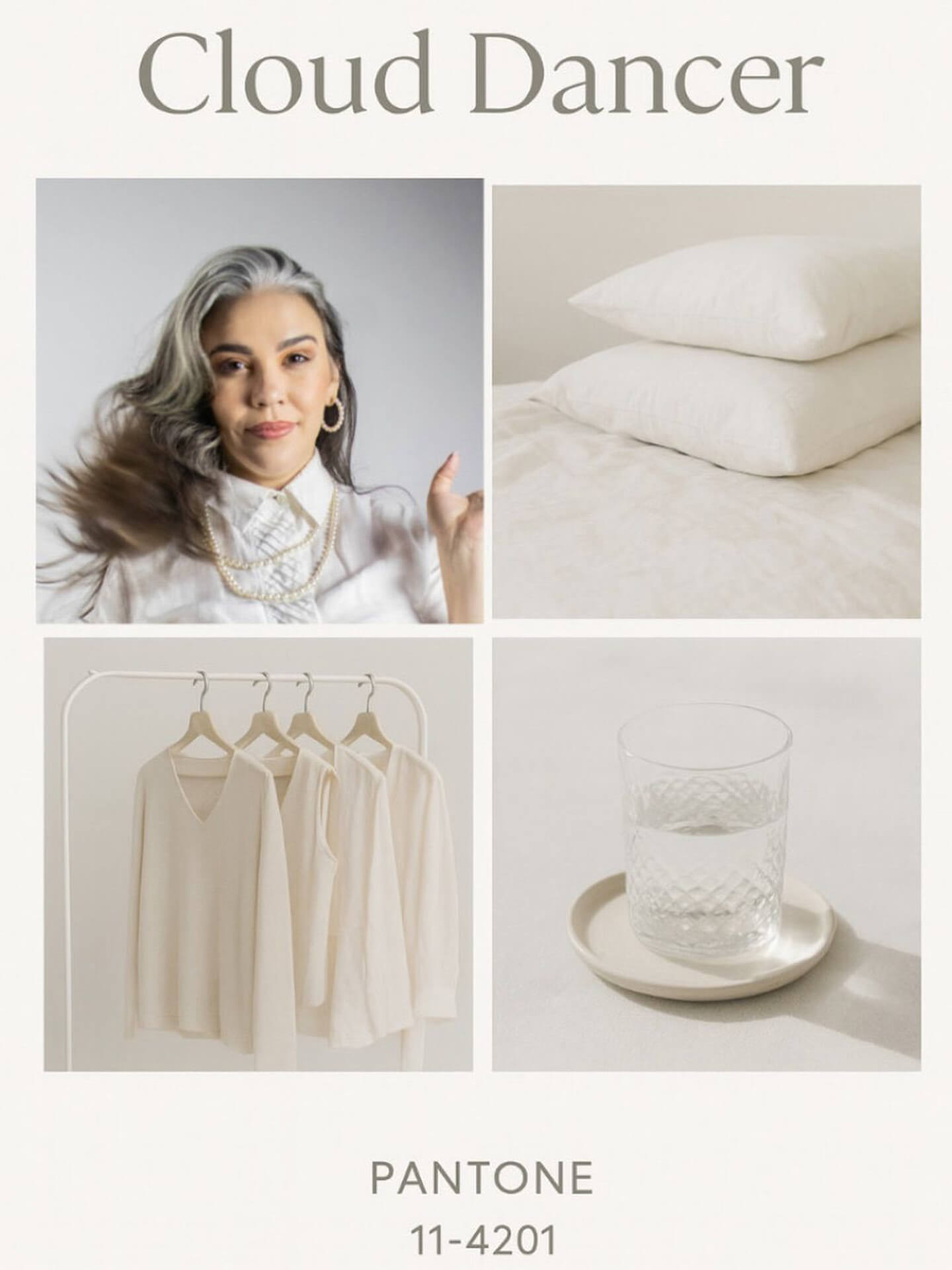 Cloud Dancer Pantone 11-4201 Moodboard Cloud Dancer moodboard with white textures and Pantone 11-4201