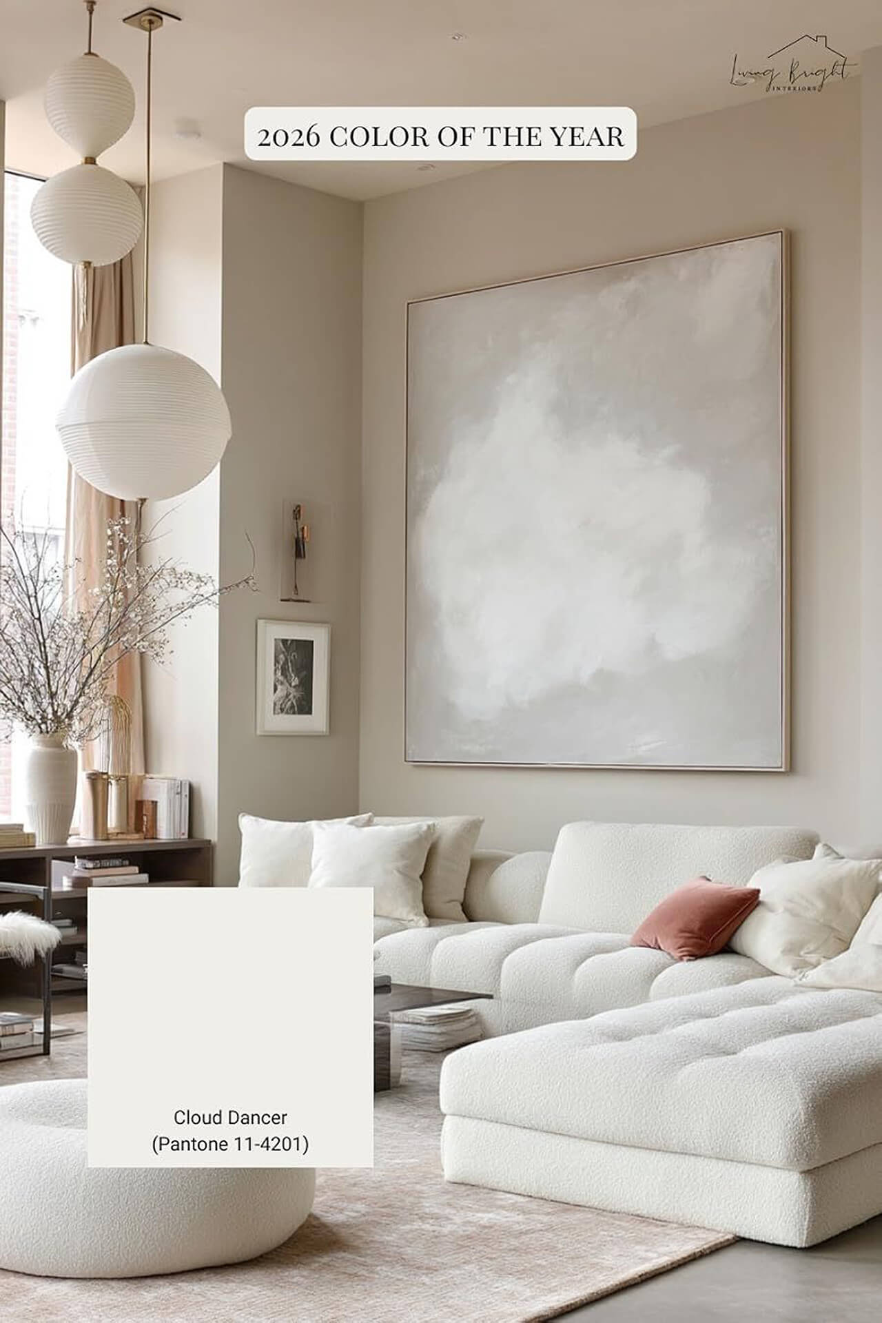 2026 Color of the Year in Modern Living Room Design Modern living room in neutral tones illustrating the 2026 Color of the Year