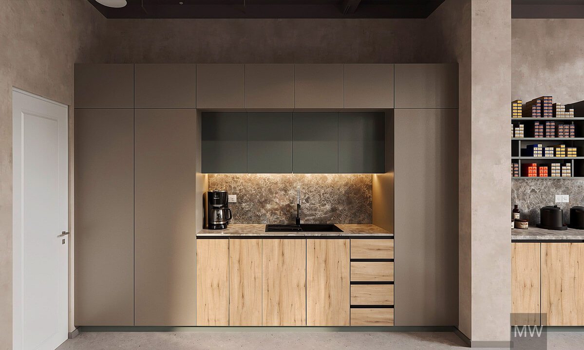 06 zona de bucatarie si dressing incorporat, design interior salon coafura modern zona de bucatarie si dressing incorporat, design interior salon coafura modern