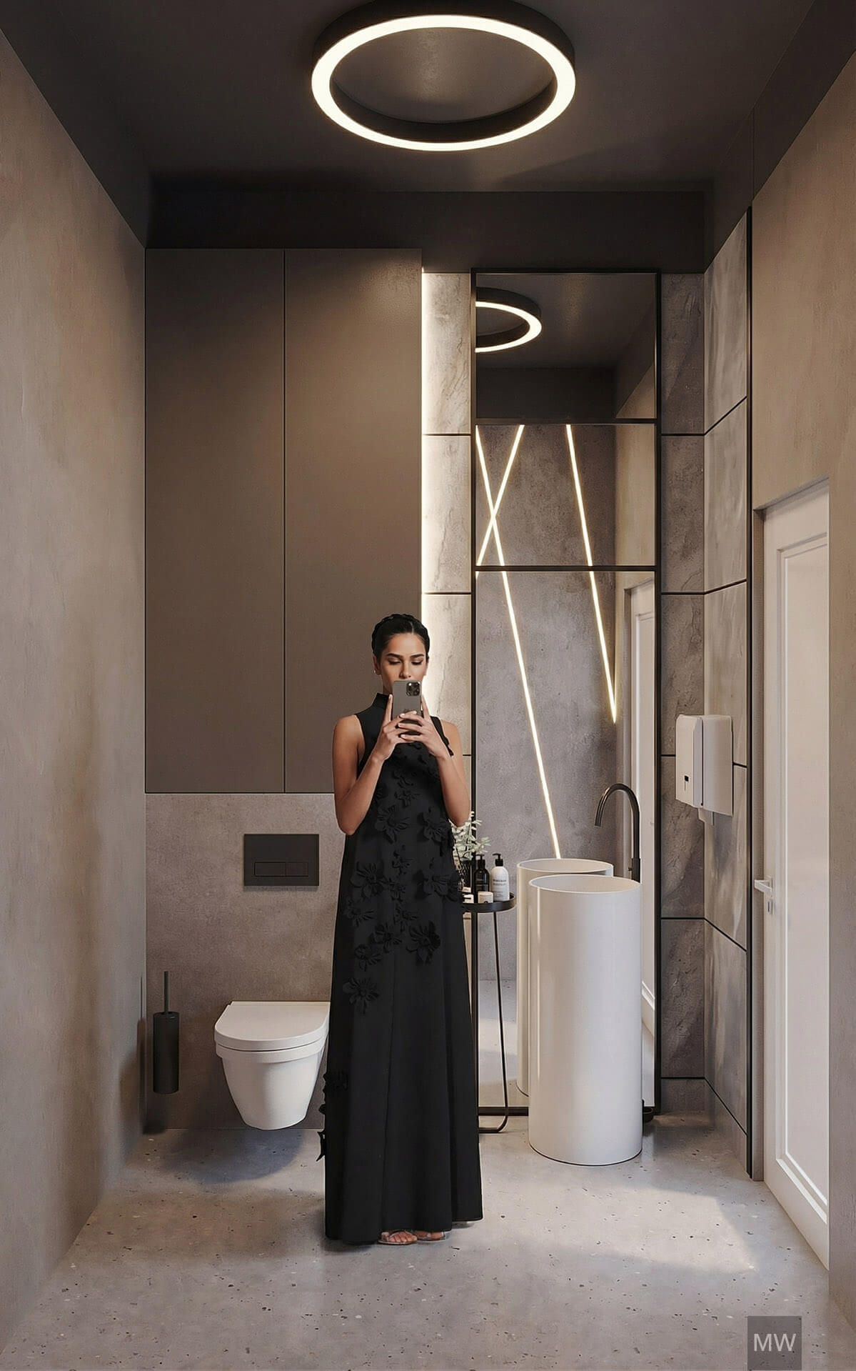 11 toaleta hair base studio, oglinda pana in pamant si chiuveta piedestal, design contemporan toaleta hair base studio, oglinda pana in pamant si chiuveta piedestal, design contemporan